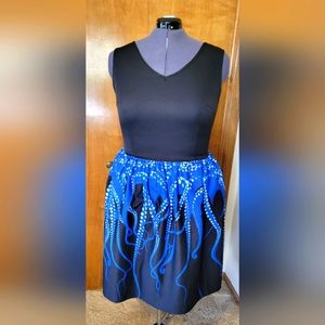 Fit & flair blue/black octopus dress XXL